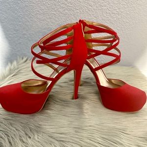 Qupid Red Suede Heels